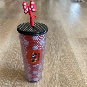 Starbucks Disney Minnie Mouse Red and White Tumbler with Bow Straw